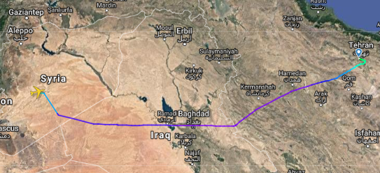 رحلة الطائرة الإيرانية في 28 أيار 2019 من طهران إلى التي فور (flightradar24).png