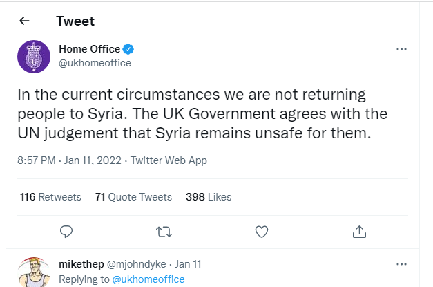 تغريدة وزارة الداخلية البريطانية 