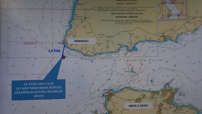 موقع العثور على طالبي اللجوء بعد غرق قاربهم (خفر السواحل التركي)