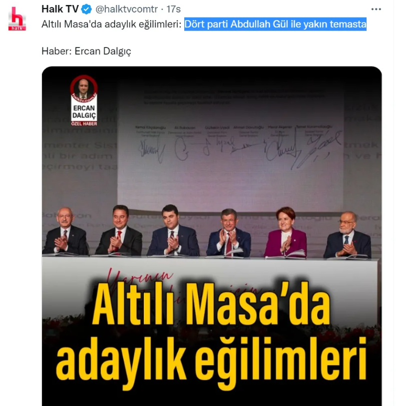 Altılı Masa'da adaylık eğilimleri: Dört parti Abdullah Gül ile yakın temasta