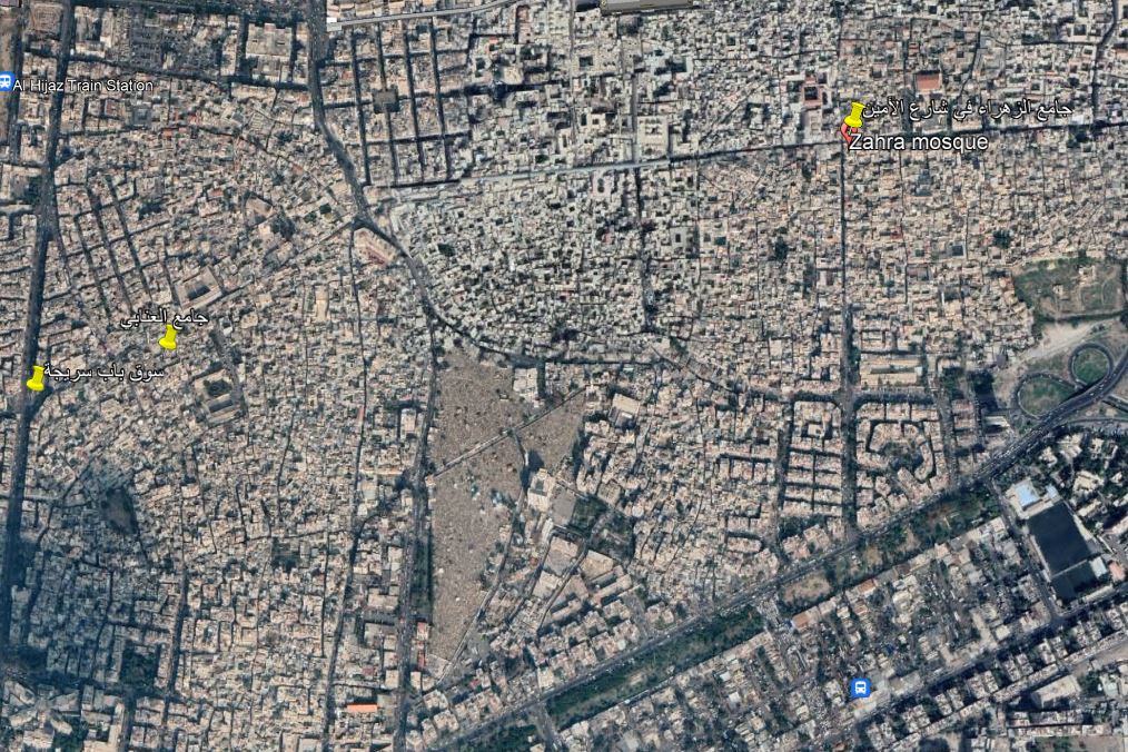 موقع الحرائق الأخيرة في دمشق