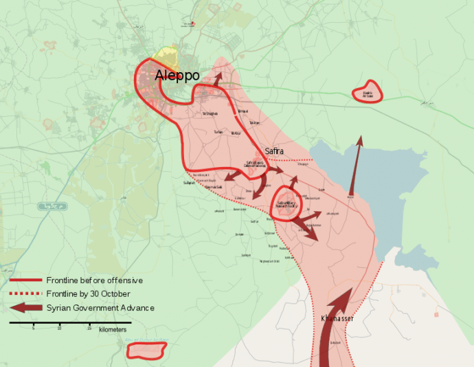 مرفق 1 - خريطة تحرك قوات النظام ضمن معركة دبيب النمل – الربع الأخير عام 2013.png