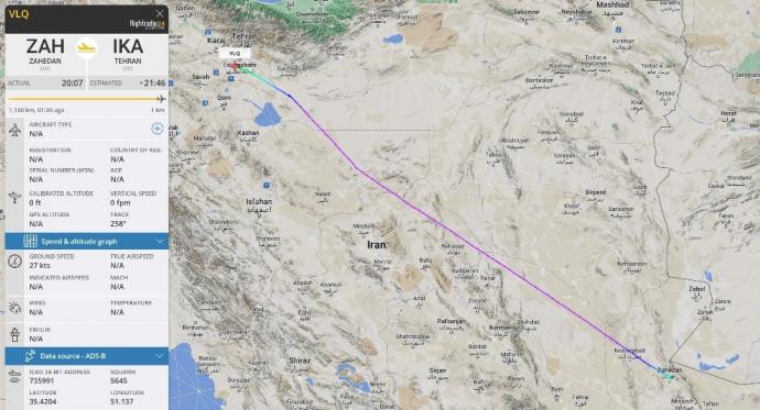 صورة رحلة الطائرتين من مطار زاهدان إلى مطار الخميني في طهران