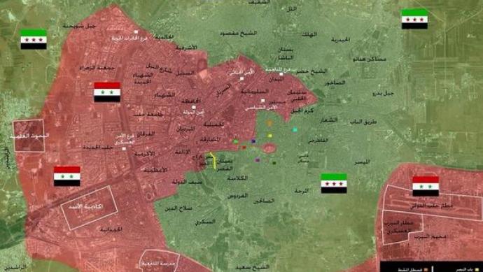 توزع مناطق السيطرة في مدينة حلب أواسط عام 2013.