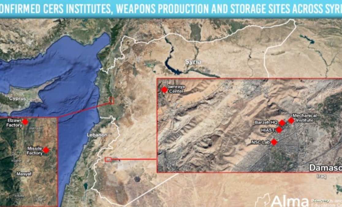 موقع معهد الأبحاث السوري على الخريطة السورية