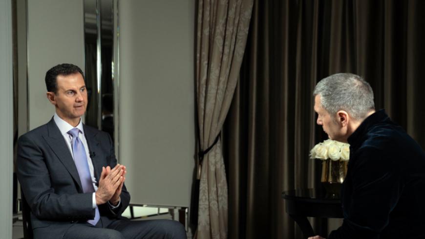 خلال اللقاء الذي أجراه المذيع الروسي فلاديمير سولوفيوف مع رئيس النظام السوري بشار الأسد