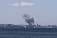 قصف روسي على مطار أوديسا الأوكراني (تويتر)