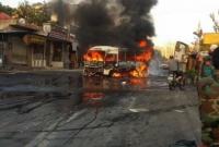 من تفجير سابق لباص مبيت في دمشق (أرشيف)