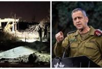 رئيس هيئة الأركان في الجيش الإسرائيلي أفيف كوخافي، آثار الدمار من جراء الهجوم الإسرائيلي شرقي سوريا (تعديل: تلفزيون سوريا)