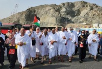 حجاج فلسطينيون لحظة وصولهم إلى مكة المكرمة (فيس بوك)