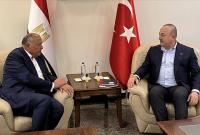 وزير الخارجية التركي مولود جاويش أوغلو ووزير الخارجية المصري سامح شكري، 27 شباط 2023 (الأناضول)