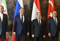 وزراء خارجية تركيا والنظام السوري وروسيا وإيران خلال الاجتماع الرباعي في موسكو - 10 أيار 2023 (الأناضول)