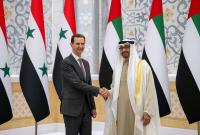 بشار الأسد والرئيس الإماراتي محمد بن زايد في قصر "الوطن" بأبو ظبي - 19 آذار 2023 (وام)