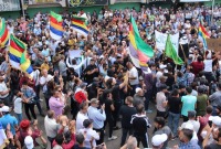 المتظاهرون في ساحة "السير/ الكرامة" وسط مدينة السويداء - 28 آب 2023 (السويداء 24)