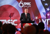 أردوغان خلال مشاركته في مأدبة عشاء نظمتها "اللجنة التوجيهية الوطنية التركية – الأميركية" بولاية نيويورك - الأناضول
