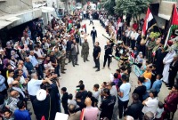 مظاهرة في مخيم خان دنون للاجئين الفلسطينيين غربي ريف دمشق