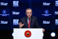 أردوغان خلال حفل توزيع جوائز "نجيب فاضل" الثقافية لعام 2023 - الأناضول