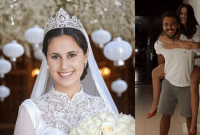 زين بشار الأسد وباسل آصف شوكت ابن بشرى الأسد مع صورة مفبركة لزين الأسد في فستان زفاف