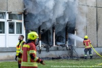 رجال الإطفاء يكافحون حريقًا في ملجأ للاجئين في فايمارر لاند، 4 يونيو 2023 | الصورة: وكالة الأنباء الألمانية
