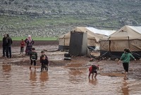 مخيم غارق بمياه الأمطار في شمال غربي سوريا - المصدر: الإنترنت