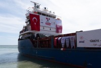 سفينة الخير التركية القطرية تغادر ميناء مرسين - 8 أيار 2024 (صندوق قطر للتنمية)