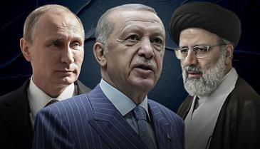 الرئيس الإيراني إبراهيم رئيسي والرئيس التركي رجب طيب أردوغان والرئيس الروسي فلاديمير بوتين (Yeni Şafak)