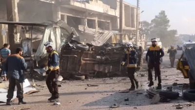 قصف جوي للنظام على سوق الهال في مدينة سراقب - 2 كانون الأول (دفاع مدني)