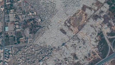 صورة ملتقطة بالأقمار الصناعية تظهر حجم التدمير الذي لحق بحي القابون الدمشقي- تاريخ الصورة: 18 شباط 2022