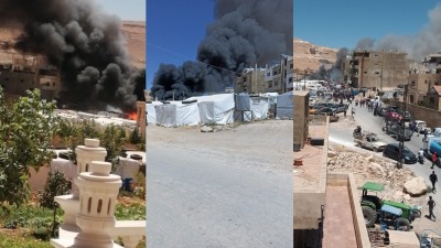  حريق في مخيم الشهداء رقم (002) في عرسال (تلفزيون سوريا)