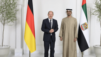 المستشار الألماني، أولاف شولتز، ورئيس دولة الإمارات، محمد بن زايد (وام)