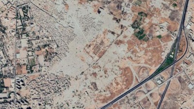 صورة من الأقمار الصناعية تظهر هدم قوات النظام السوري حي القابون (خرائط جوجل/2022)