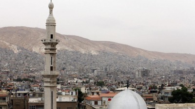 حي أبورمانة بدمشق ويظهر في المقدمة مسجد حسان وفي الخلفية جبل قاسيون
