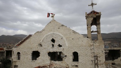 كنيسة متضررة بفعل قصف النظام السوري في مدينة الزبداني بريف دمشق - AP