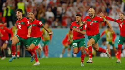 فرحة لاعبو المغرب بالتأهل الى دور الربع نهائي في مونديال قطر2022
