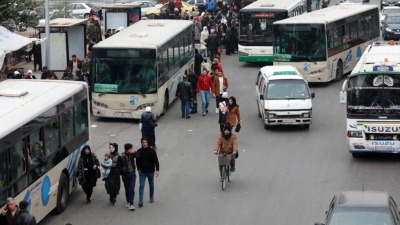 إحدى محطات الحافلات بالعاصمة السورية دمشق
