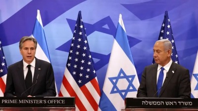 مؤتمر صحفي لوزير الخارجية الأميركي انتوني بلينكن مع رئيس الوزراء الإسرائيلي بنيامين نتنياهو، القدس الغربية، 30 كانون الثاني/يناير 2023 (رويترز)
