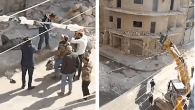 مقطع الفيديو يظهر استهتار مؤسسات النظام السوري بحياة العمال الثلاثة وعدم مراعاة لأدنى قواعد السلامة - إنترنت