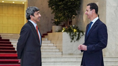 الأسد مع وزير خارجية الإمارات عبد الله بن زايد آل نهيان - المصدر: الإنترنت