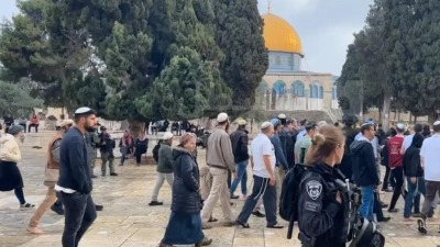 مستوطنون إسرائيليون يقتحمون المسجد الأقصى، 11 نيسان/أبريل 2023 (هآرتس)