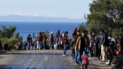لاجئون في إحدى الجزر اليونانية 