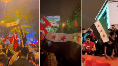 مواطنون أتراك وسوريون يحتفلون معا بفوز أردوغان