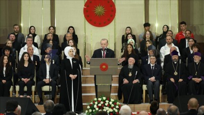 رجب طيب أردوغان خلال إلقاءه خطاب في المجمع الرئاسي التركي بالعاصمة أنقرة (الأناضول)