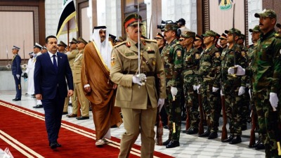 جانب من استقبال أمير قطر في العاصمة العراقية بغداد - 15 حزيران 2023 (واع)