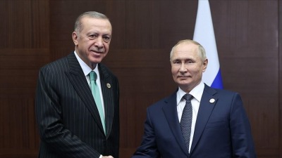 الرئيس التركي رجب طيب أردوغان مع نظيره الروسي فلاديمير بوتين (الأناضول)