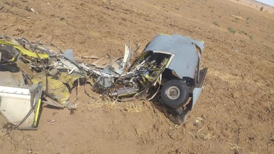 حطام الطائرة التي أسقطت في سماء الحسكة شمال شرقي سوريا - 5 تشرين الأول 2023 (إنترنت)
