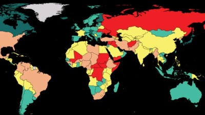 أخطر دول العالم (بالأحمر) لعام 2023