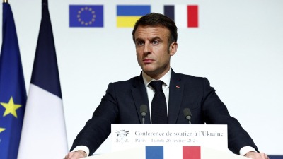 الرئيس الفرنسي في ختام المؤتمر الدولي لدعم أوكرانيا المنعقد في باريس - AFP
