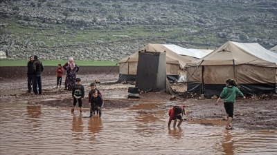 مخيم غارق بمياه الأمطار في شمال غربي سوريا - المصدر: الإنترنت