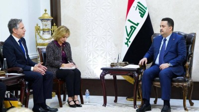 السوداني يلتقي وزير الخارجية الأميركية أنتوني بلينكن في بغداد، 5 تشرين الثاني 2023 ـ AFP