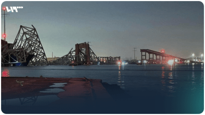 حظة انهيار جسر "فرانسيس سكوت كي" في مدينة بالتيمور الأميركية